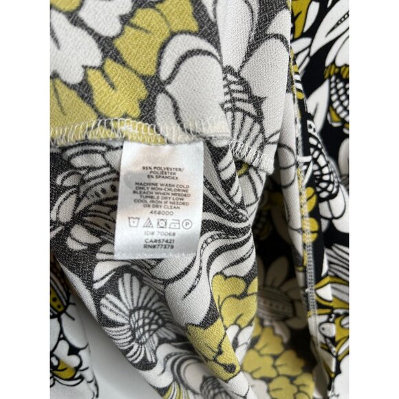 Ann Taylor Factory Floral Slit Sleeve Blouse Size Small Black Yellow Work Top - Picture 4 of 12